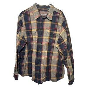 Orvis Flannel Button Down Shacket Shirt Men's XXL Brown Long Sleeves